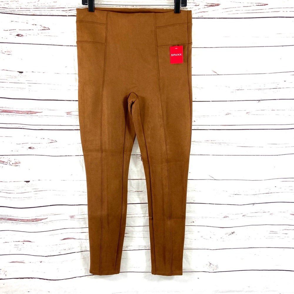 Spanx Pants Women’s L Faux Suede Leggings Rich‎ Caramel Stretch High Rise